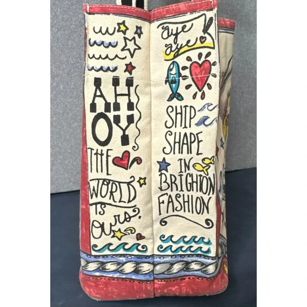 Brighton Canvas Tote Seas The Day Large Nautical Beach Bag Travel Shoulder Bag - Picture 8 of 14